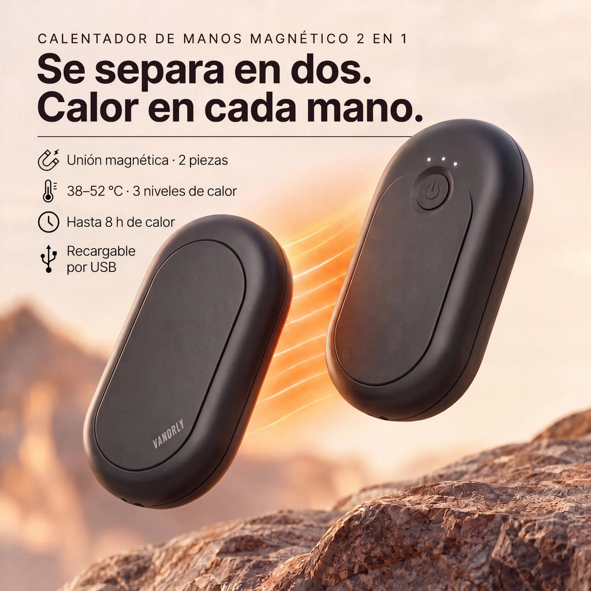 Calentador de manos recargable magnético 2 en 1 · Negro